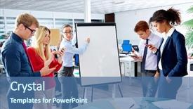  Presentation with executive - PPT theme having distraction - executive woman presentation with distracted background and a ocean colored foreground