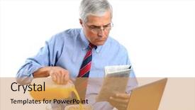  Presentation with orange juice - PPT theme featuring distraction - middle aged man pouring orange background and a coral colored foreground