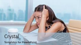  Presentation with office desk reception - PPT layouts featuring distraction - stressed business woman at office background and a light blue colored foreground