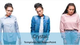  Presentation with woman crying - Colorful presentation theme enhanced with distressed - collage of beautiful braided hair backdrop and a light blue colored foreground