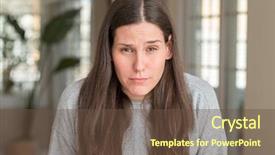  Presentation with woman crying - Beautiful presentation theme featuring distressed - young beautiful woman at home backdrop and a tawny brown colored foreground