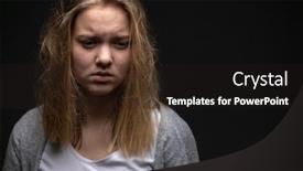  Presentation with domestic abuse - Cool new PPT layouts with distressed-female-teen-victim backdrop and a dark gray colored foreground