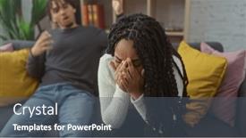  Presentation with room - Presentation theme having distressed-woman-covers-her-face and a gray colored foreground