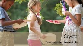  Presentation with birthday kids - Presentation featuring distribute plates at a birthday background and a  colored foreground