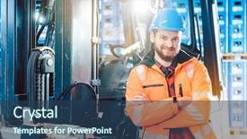  Presentation with logistics distribution - Beautiful slides featuring distributed - worker in logistics distribution center backdrop and a ocean colored foreground