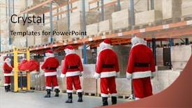  Presentation with distribution - Beautiful presentation theme featuring distribution center - team of santa clauses standing backdrop and a  colored foreground