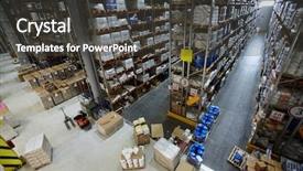  Presentation with export - Cool new slide deck with distribution center - view of empty storage house backdrop and a dark gray colored foreground