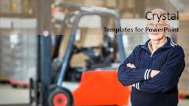  Presentation with forklift - Presentation having distribution center - warehouse employee is posing background and a coral colored foreground