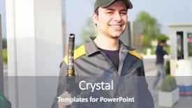  Presentation with gas station - Slide deck having distribution cost - smiling worker at the gas background and a gray colored foreground