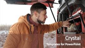  Presentation with truck driver - PPT theme consisting of distribution mechanism - handsome driver near truck background and a tawny brown colored foreground