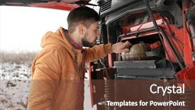  Presentation with truck driver - Beautiful PPT layouts featuring distribution mechanism - handsome driver near truck backdrop and a tawny brown colored foreground