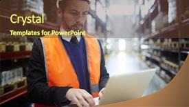  Presentation with distribution - Beautiful slide deck featuring distribution network - supervisor with laptop networking backdrop and a tawny brown colored foreground