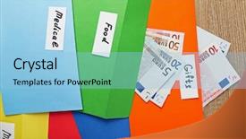  Presentation with financial planning - Beautiful slide deck featuring distribution of money financial planning backdrop and a  colored foreground