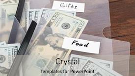  Presentation with financial planning - Colorful PPT theme enhanced with distribution of money financial planning backdrop and a soft green colored foreground