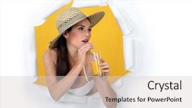  Presentation with orange juice - Colorful theme enhanced with distribution picture - woman with orange juice backdrop and a  colored foreground