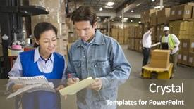  Presentation with distribution - Audience pleasing presentation theme consisting of distribution warehouse with work backdrop and a violet colored foreground