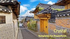  Presentation with korea - Audience pleasing presentation theme consisting of district at seoul south korea backdrop and a coral colored foreground