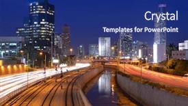  Presentation with dubai evening skyline luxury district - Amazing PPT theme having district near tel aviv isreal backdrop and a navy blue colored foreground