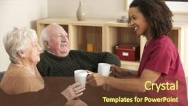  Presentation with senior couple - Cool new slides with district nursing - nurse visiting senior couple backdrop and a tawny brown colored foreground