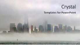  Presentation with new york city - Slides enhanced with district panorama in a foggy background and a sky blue colored foreground