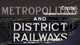  Presentation with london tube - Theme featuring district railways sign in london background and a dark gray colored foreground