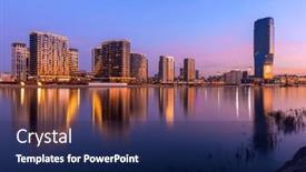  Presentation with water river - Slide set with district-with-modern-acrhitecture-belgrade background and a navy blue colored foreground