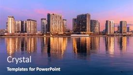  Presentation with water river - Slide deck having district-with-modern-acrhitecture-belgrade background and a ocean colored foreground