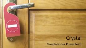  Presentation with red garage door red metal - PPT theme with disturbing - warning do not disturb sign background and a gold colored foreground