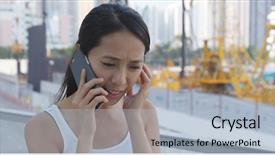  Presentation with construction site construction - Slide deck consisting of disturbing - woman talk to cellphone disturb background and a  colored foreground