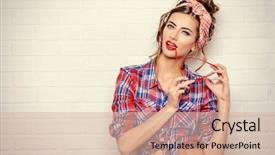  Presentation with elegant man in glasses optics - Colorful PPT theme enhanced with diva - glamorous pin-up girl alluring backdrop and a  colored foreground
