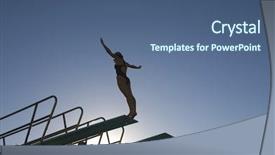  Presentation with low angle view of volleyball - Slide deck with dive against the blue sky background and a ocean colored foreground