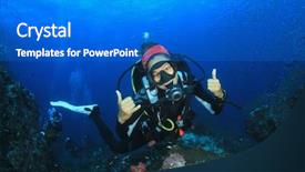  Presentation with scuba diving - Slide deck having diver color - young woman scuba diving background and a gray colored foreground