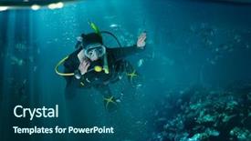  Presentation with gear - Beautiful presentation featuring diver in wetsuit and diving backdrop and a ocean colored foreground