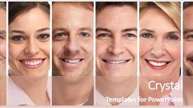  Presentation with human face set of faces - Slide deck consisting of divercity - happy people faces set background and a coral colored foreground