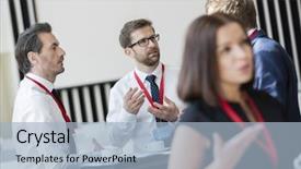  Presentation with blue and orange business people - PPT theme having diveristy - business people talking during coffee background and a light blue colored foreground