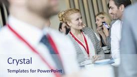  Presentation with lobby - Audience pleasing slide deck consisting of diveristy - business people talking to coffee backdrop and a sky blue colored foreground