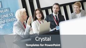  Presentation with people talking - Colorful slide set enhanced with diveristy - business people talking while sitting backdrop and a dark gray colored foreground