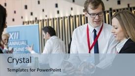  Presentation with retail smart phone - Presentation design enhanced with diveristy - business people using smart phone background and a light blue colored foreground