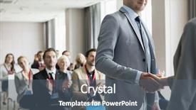  Presentation with public speaking - Slide deck featuring diveristy - businessman greeting public speaker background and a gray colored foreground