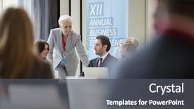  Presentation with personal branding seminar - Amazing PPT theme having diveristy - businesswoman talking to colleagues backdrop and a dark gray colored foreground