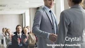  Presentation with public speaking - Presentation theme consisting of diveristy - confident businessman greeting public speaker background and a gray colored foreground