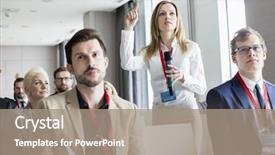  Presentation with questions answers question answer icon - PPT theme consisting of diveristy - confident businesswoman asking questions background and a coral colored foreground