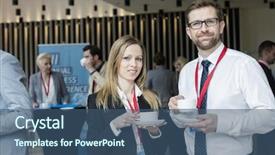  Presentation with holding people in hands - Audience pleasing presentation design consisting of diveristy - portrait of confident business people backdrop and a ocean colored foreground