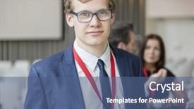  Presentation with getting students to lobby - Slide set enhanced with diveristy - portrait of confident businessman background and a ocean colored foreground
