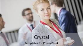  Presentation with piano and coffee - Audience pleasing slide set consisting of diveristy - portrait of confident businesswoman holding backdrop and a light gray colored foreground