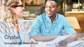  Presentation with african american families - Audience pleasing theme consisting of diverse adults - cheerful african-american man and adult backdrop and a  colored foreground