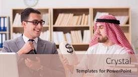  Presentation with arab - Audience pleasing slide set consisting of diverse-business-concept-with-arab backdrop and a coral colored foreground