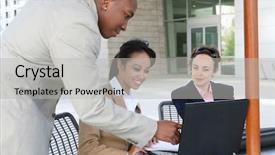  Presentation with team group - Theme with diverse business group or team with several nationalities background and a light gray colored foreground