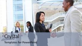  Presentation with team leadership - Cool new presentation theme with diverse business man and woman backdrop and a seafoam green colored foreground