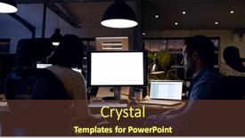  Presentation with diverse business people - Presentation design with diverse-business-people-at-desk background and a tawny brown colored foreground